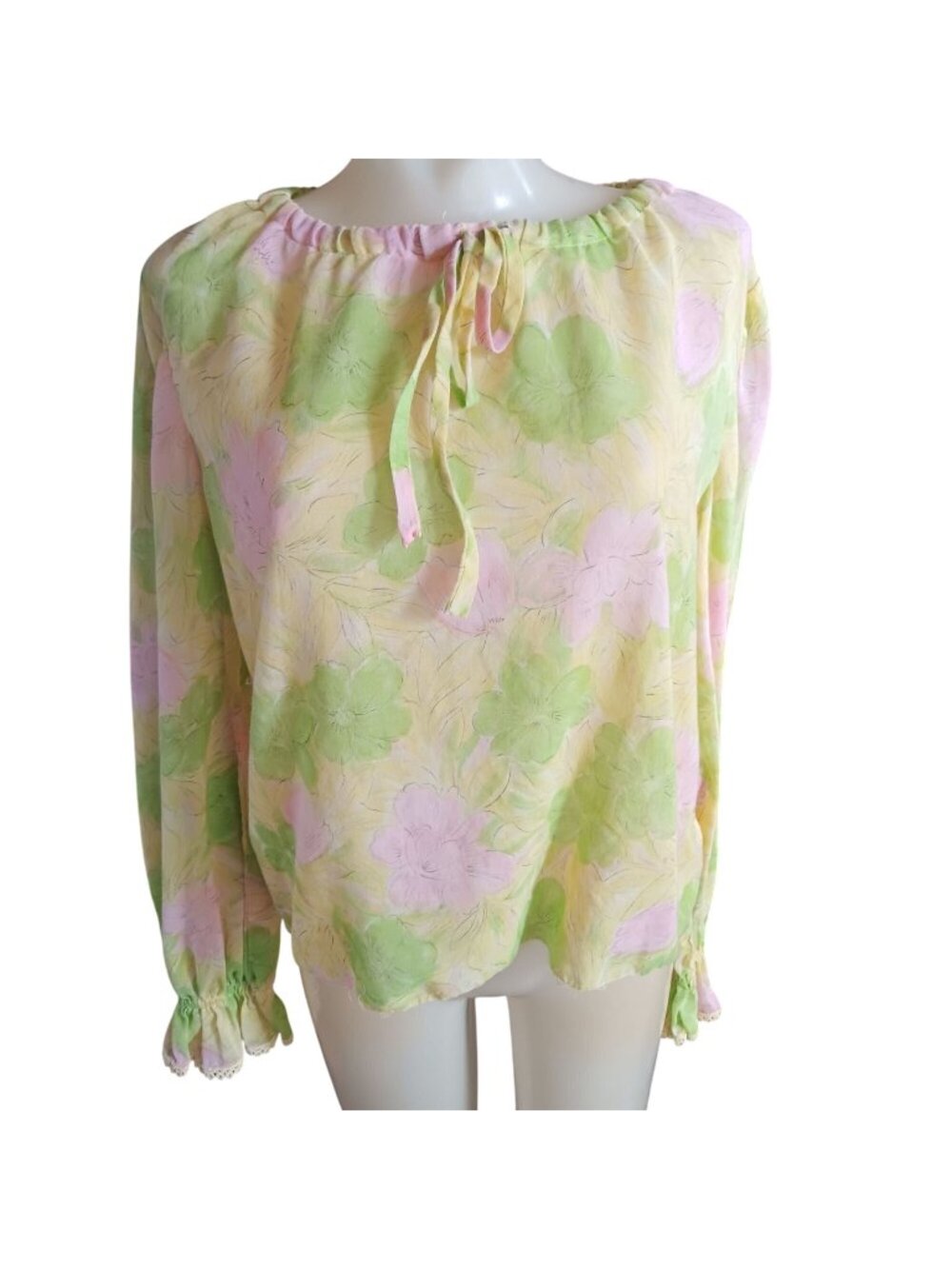 True Vintage Women's Medium Peasant Blouse Top 1970s Festival Sheer Thin 1of1